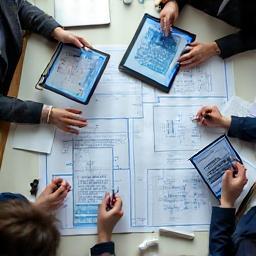 Engineers designing network plan